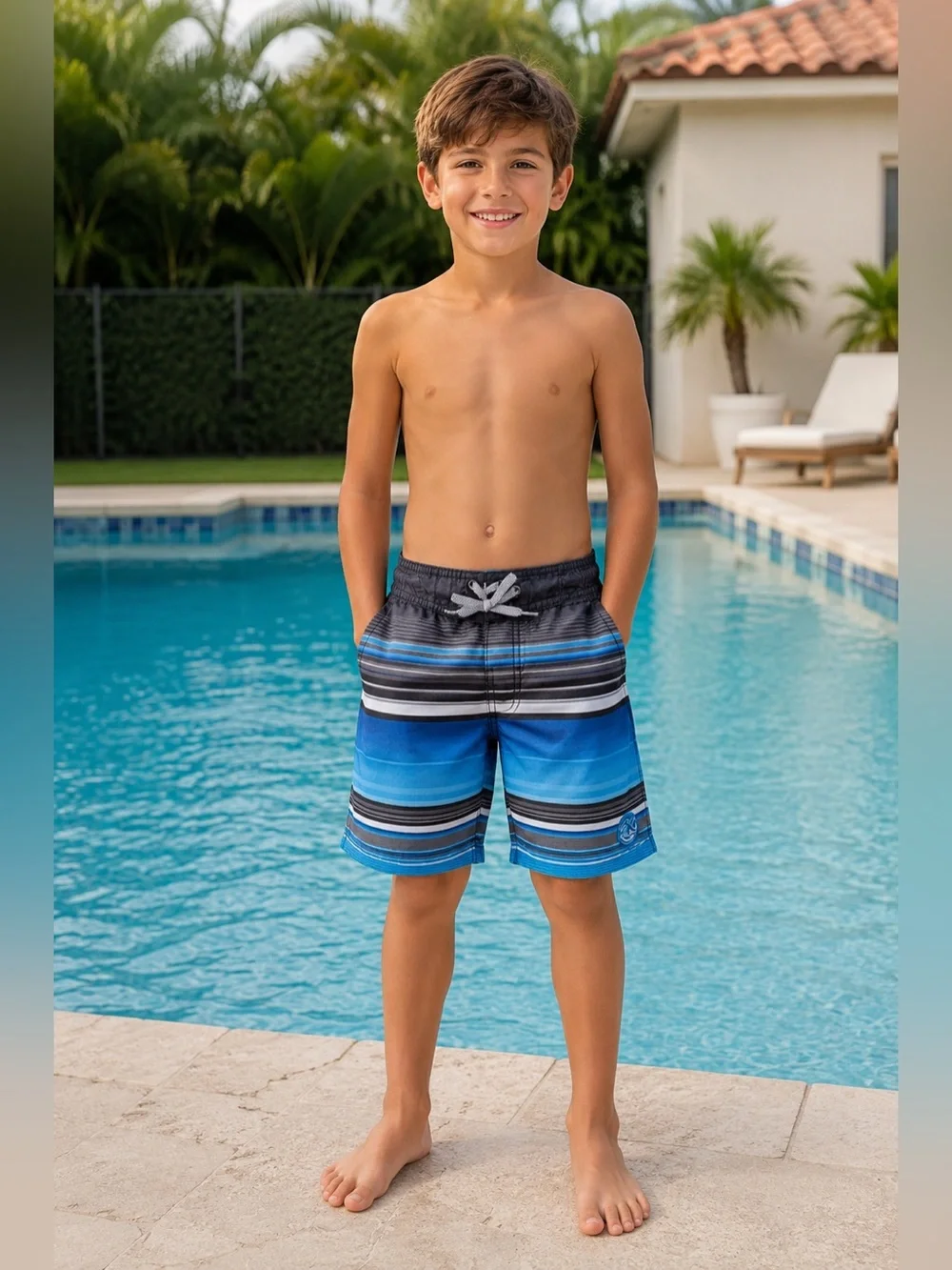 ZeroXposur Multi-Stripe Board Shorts Swim Trunks - Size Boys S (8)